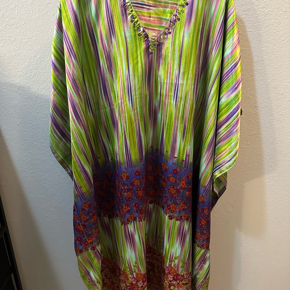 NEW W/O tags - Vibrant Striped Kaftan with Floral Accents